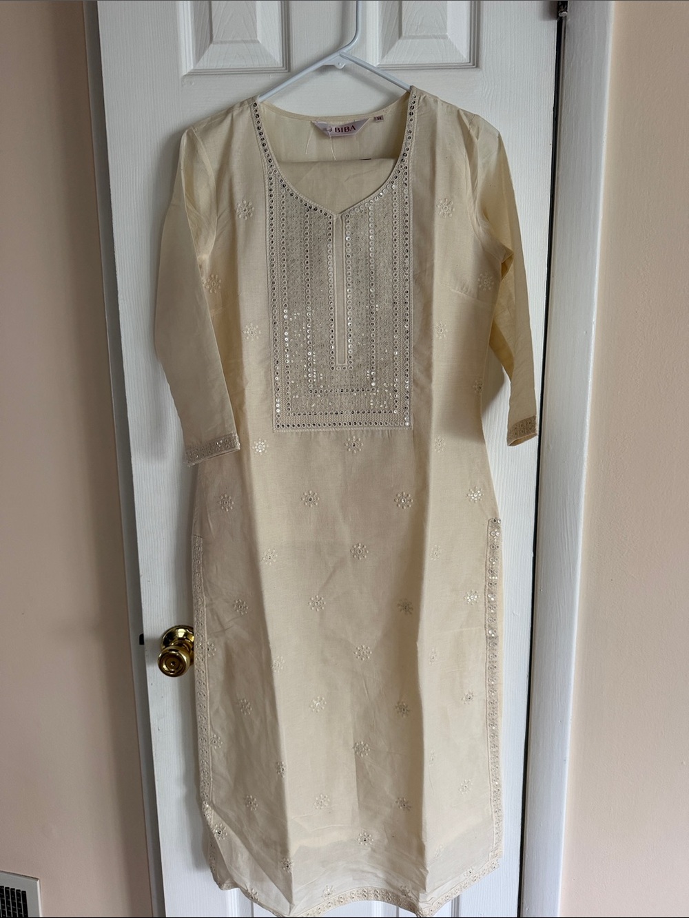 BIBA Cream Embellished Girls Kurta